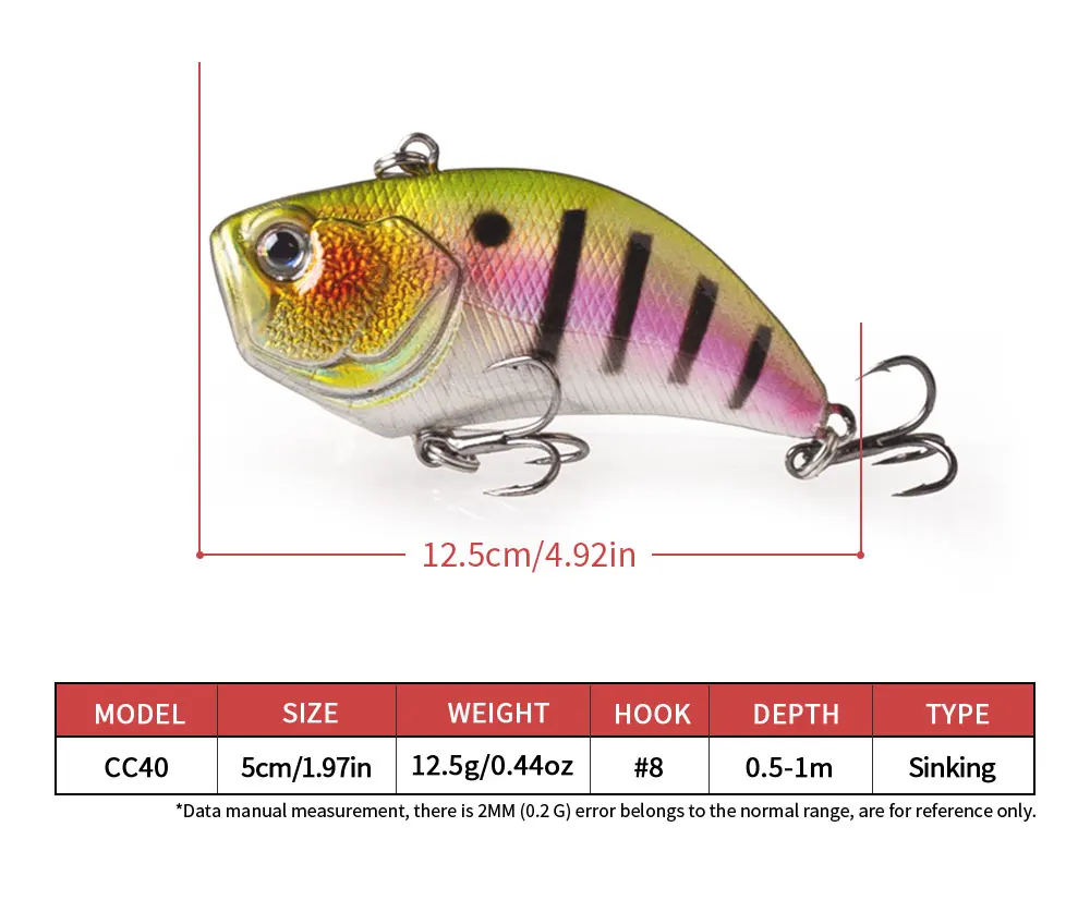 Hanlin NEU 5CM/12G Lipless Sinking Crankbait Rassel-Wobbler Japan Style VIB Angelköder Frühjahr Bass Hardbait Tackle – Detail 2