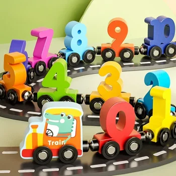 12PCS/Sets Magnetic Digital Train Colorful Cognition Wooden Toy Learning Car Montessori Children's Assembly Educational Toys 1