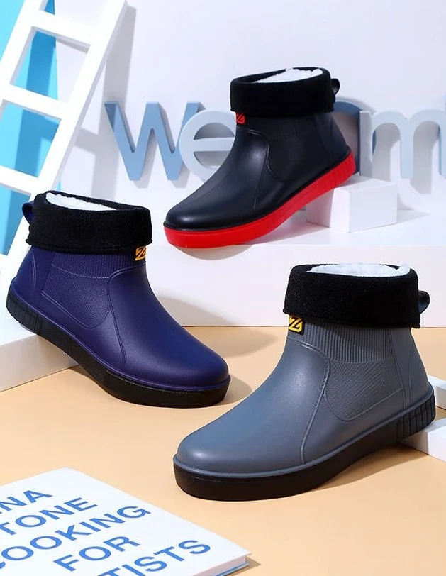 Men's Thick Platform PVC Rain Boots, Waterproof & Non-Slip, For Work & Students_voghion.com