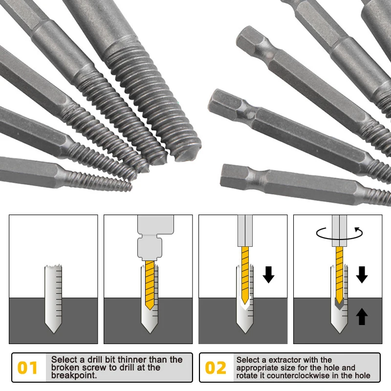 5pc Screw Extractor Set Hex Handle Broken Head Screw Removal