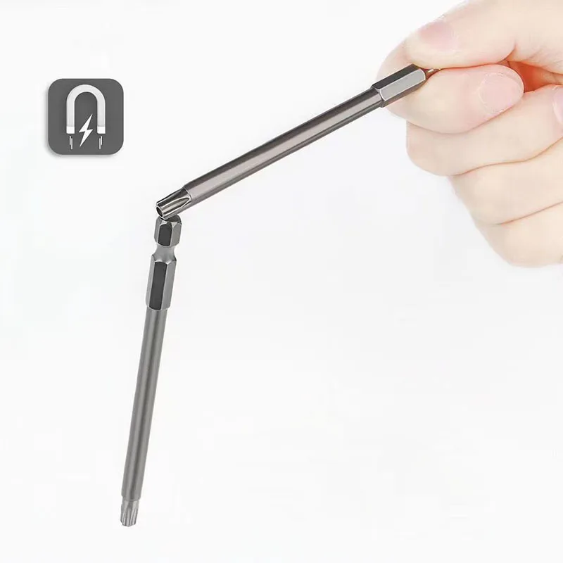 50mm-200mm Lengthening Torx Screwdriver Bit 1/4\'\' Hex Shank High Torque Magnetic 6 Point Star Head Screwdriver Set With Hole