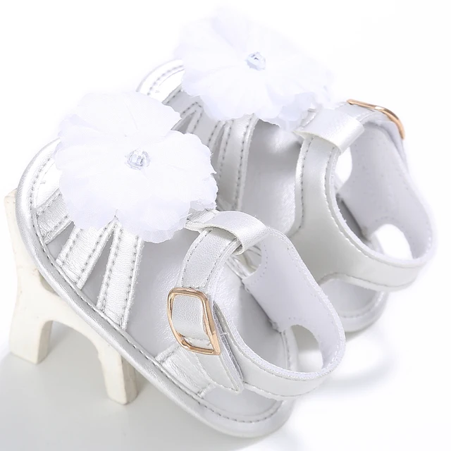Newborn Toddler Shoes Baby Soft Soled Sandals Lace Soft Soled Shoes Beach Shoes Slippers Non Slip Sandals 0-18M First Walkers 912 silver