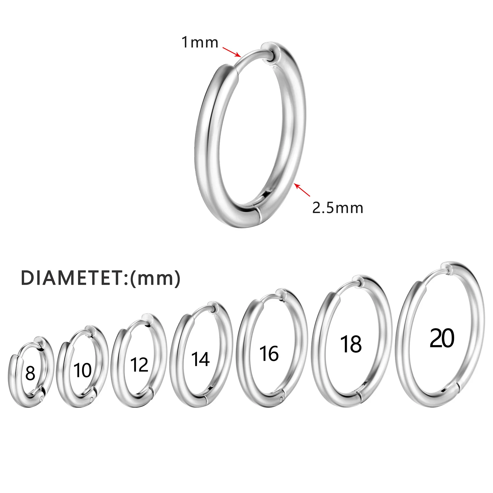 10pcs Small Hoop Earrings Women Men Gold Silver Color Stainles Steel Round Earrings Circle Anti-allergy Pendientes Mujer 2022 6