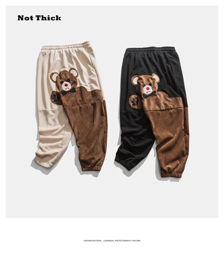 mens jogging bottoms Fashion Bear Cartoon Pattern Fleece Casual Pants Autumn Winter Loose Plus Size Hip Hop Jogging Pants Streetwear Men Clothing sports trousers for men