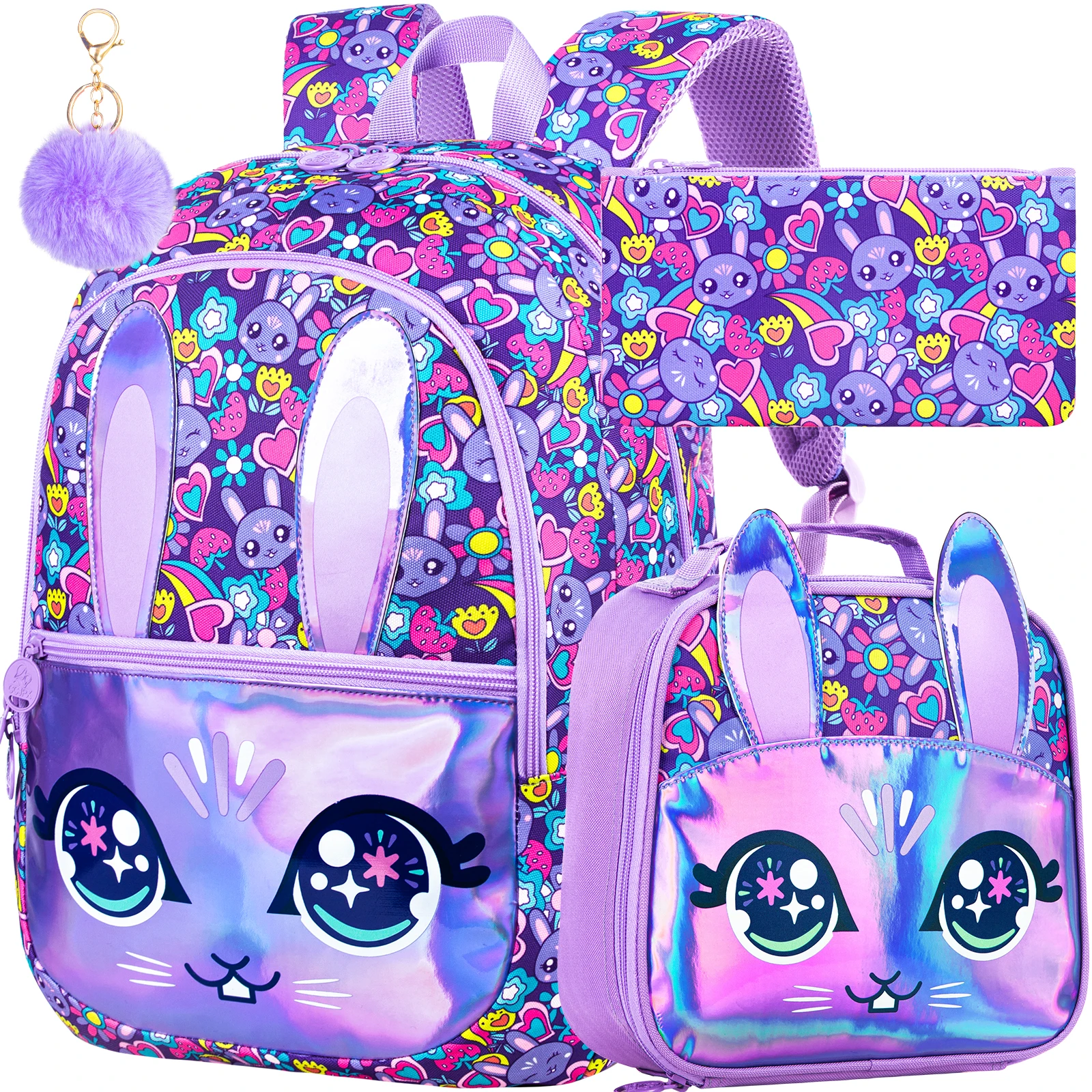 Juego De 3 Mochilas De Unicornio Para Niña, Mochila Escolar Para Niños, Bonita Mochila Escolar Para Niña, Con Lonchera Y Estuche Para Lápices, Color Morado