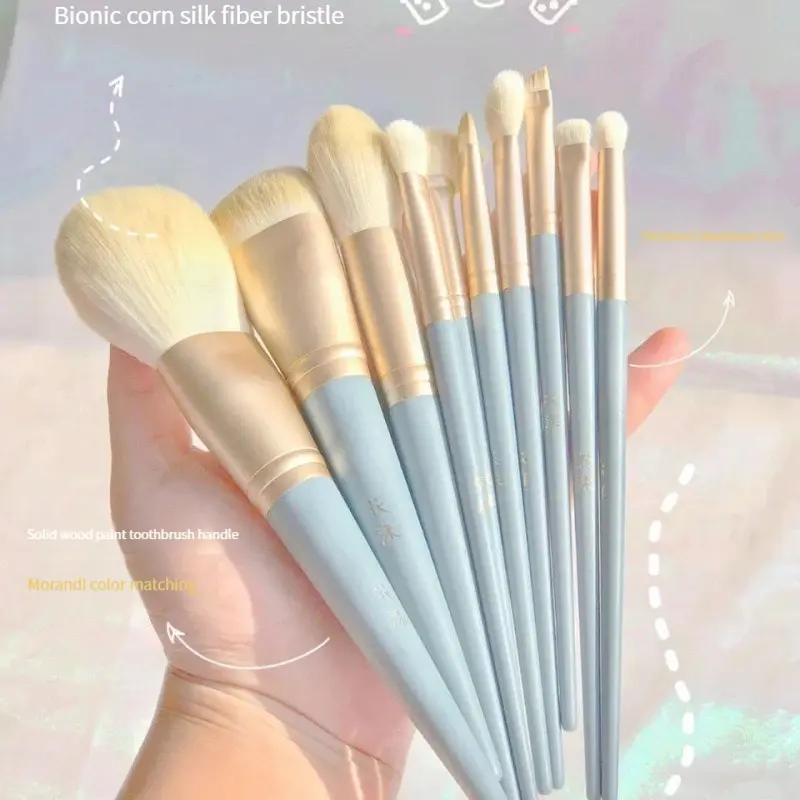 Makeup Brush Set 10Portable Soft-Bristled Makeup Brushes Morandi Color Makeup Brush Set Novice Beginners Advanced Full Set of Tools