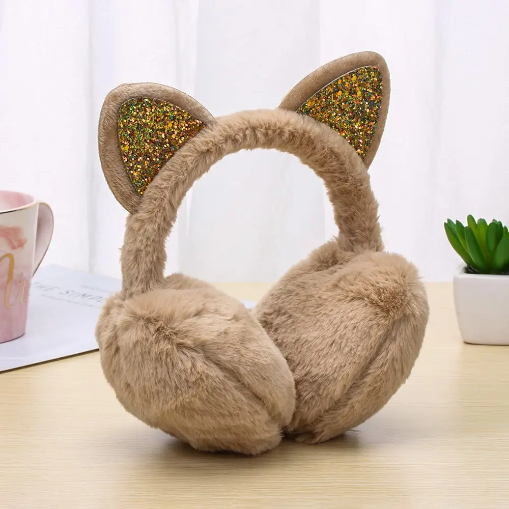 Confezione Da 2 Paraorecchie Invernali Per Bambini Con Paillettes A Forma Di Gatto - Peluche Morbido, Antivento, Regolabile - Rosa E Bianco