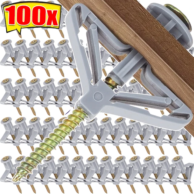 Plasterboard สกรูขยายหลอดพลาสติกสลับ Anchor Wall ปลั๊ก Hollow Drywall Anchor Bolt Fastener Kit ฮาร์ดแวร์ Fixing เครื่องมือ 1