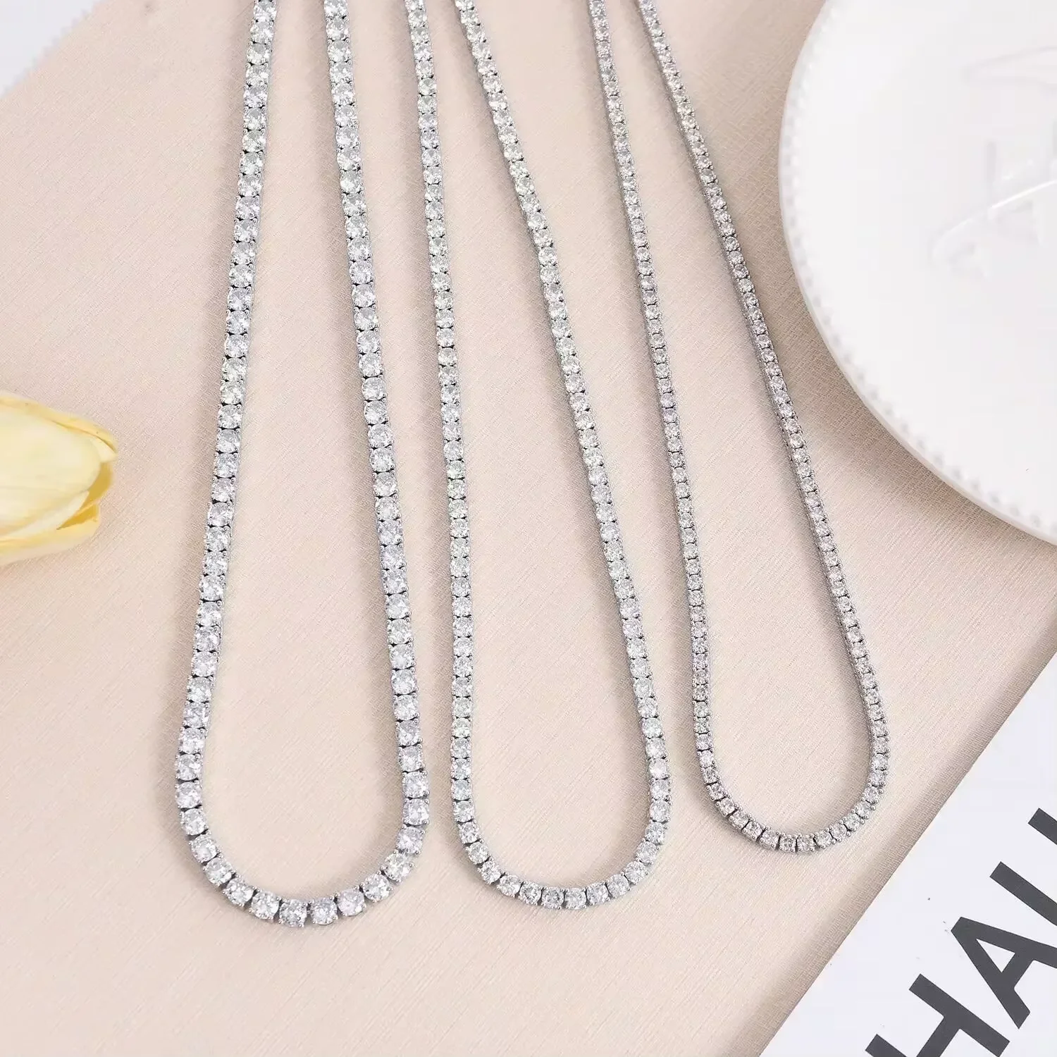 925Sterling Silver Necklace Zircon Chain Necklace Women Fashion Simple Engagement Wedding Charm Jewelry  2MM/4MM 40-50CM