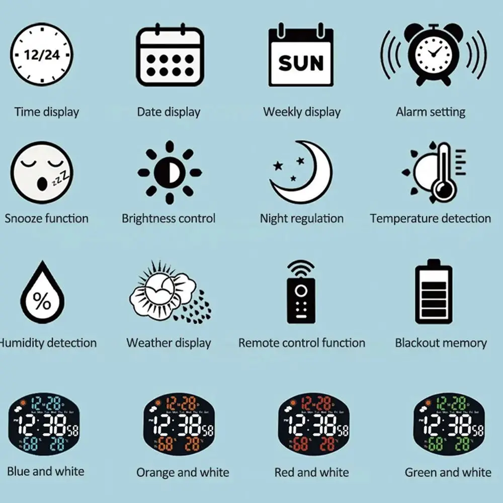 Description Picture 4 of itemMulti-functional Large Display Digital Clock Mirrored Remote Control Wall-mounted Electronic Clock Standing/Hanging