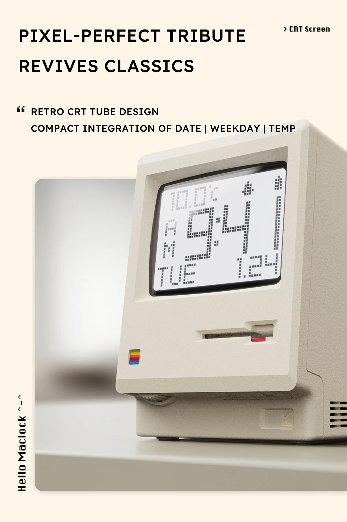 RayCue Maclock Retro Pixel Alarm Clock