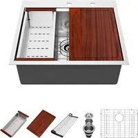 25 Drop In Kitchen Sink - Beslend 25X22 Inch Stainless Steel Kitchen Sinks Ledge Workstation Sink 16 Gauge Top Mount Sink 1