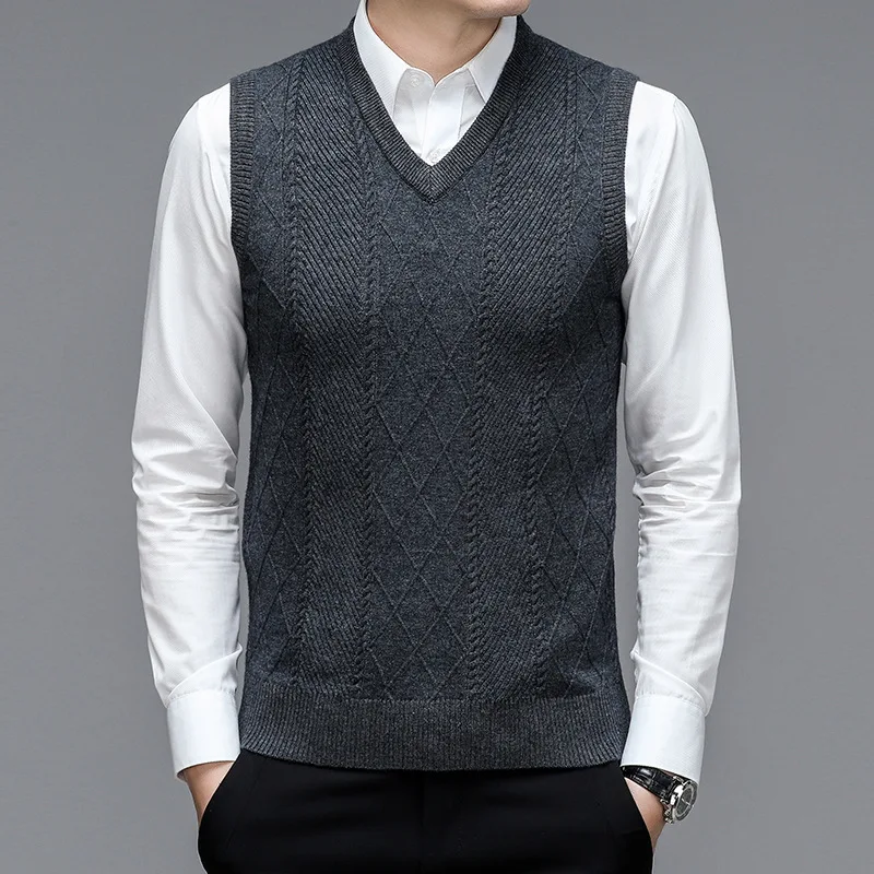 Description Picture 3 of itemSweater Male Autumn Fashion New Mens Wool Vest Casual Men's Jacquard Business Casual V-neck Man Clothing Plus Size 4xl