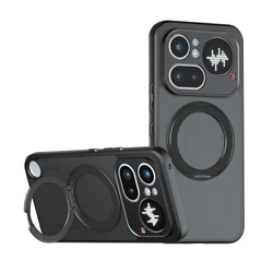 Magnetic 360° Rotating Stand Shockproof Transparent Case with Frosted Acrylic Finish for Nothing Phone (4a) Pro (Black With stand)