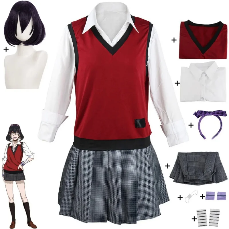 

Ikhima мидари костум Косплей Аниме Kakegurui-kompulsif Penjudi Aldult Kemeja Wanita Rok Wig Хэллоуин