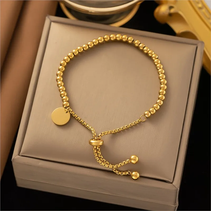 316L Stainless Steel Beads Pull Chain Bracelet for Women Men Trendy 18K Gold Plated Chain Bracelets Party Jewelry Gifts