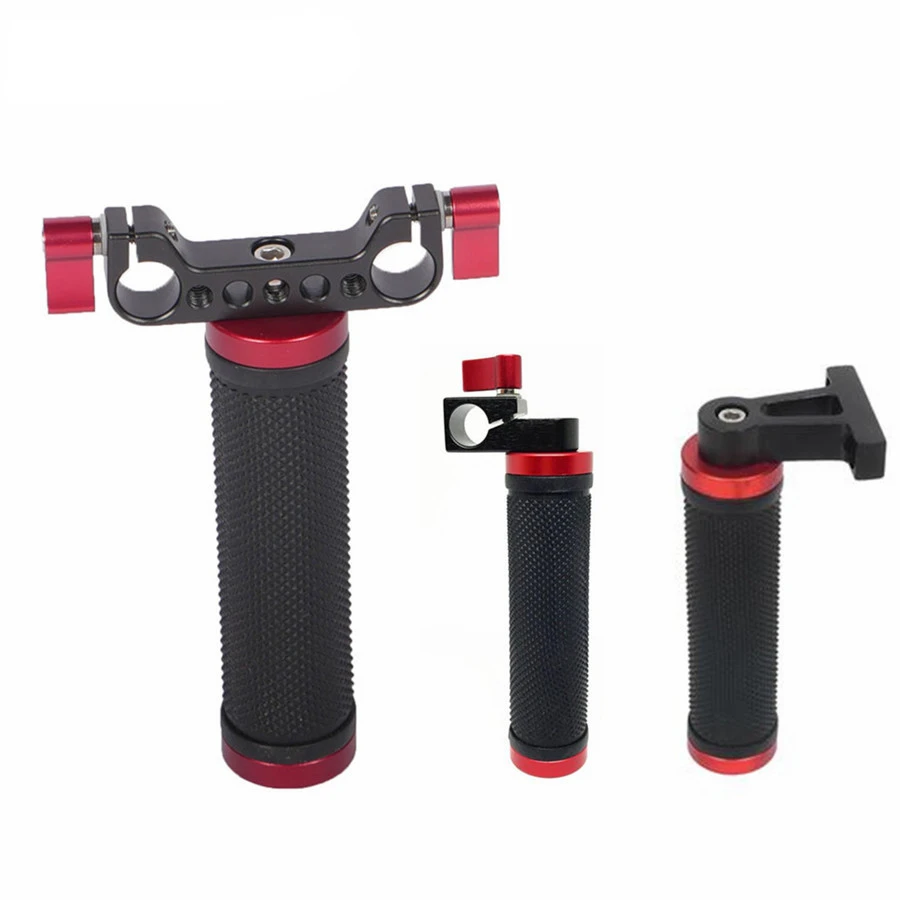 2in1 Aluminum Camera Cage Handle Rubber Grip 15mm Rod Clamp Holder Lifting Bracket Holder Stand Mount