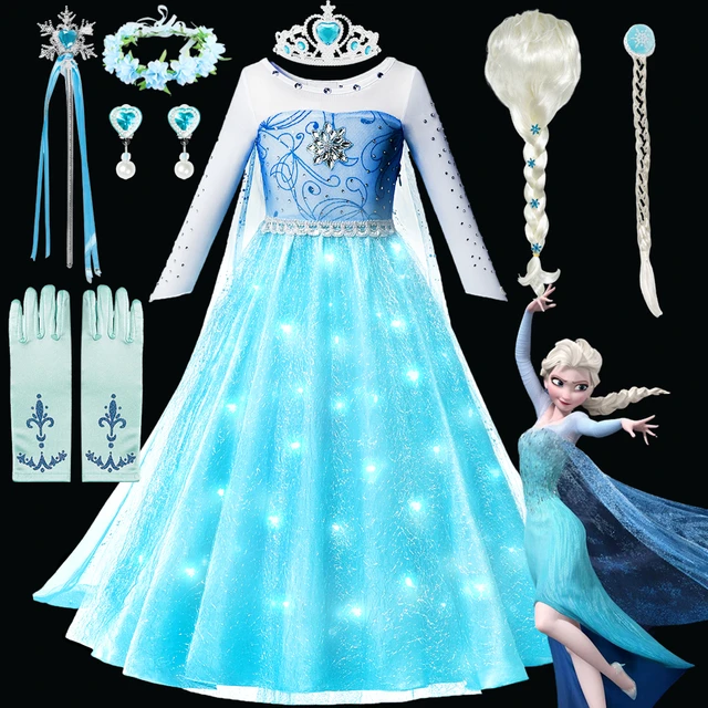 Costume Elsa de la Reine des Neiges pour Enfant, Robe Lumineuse