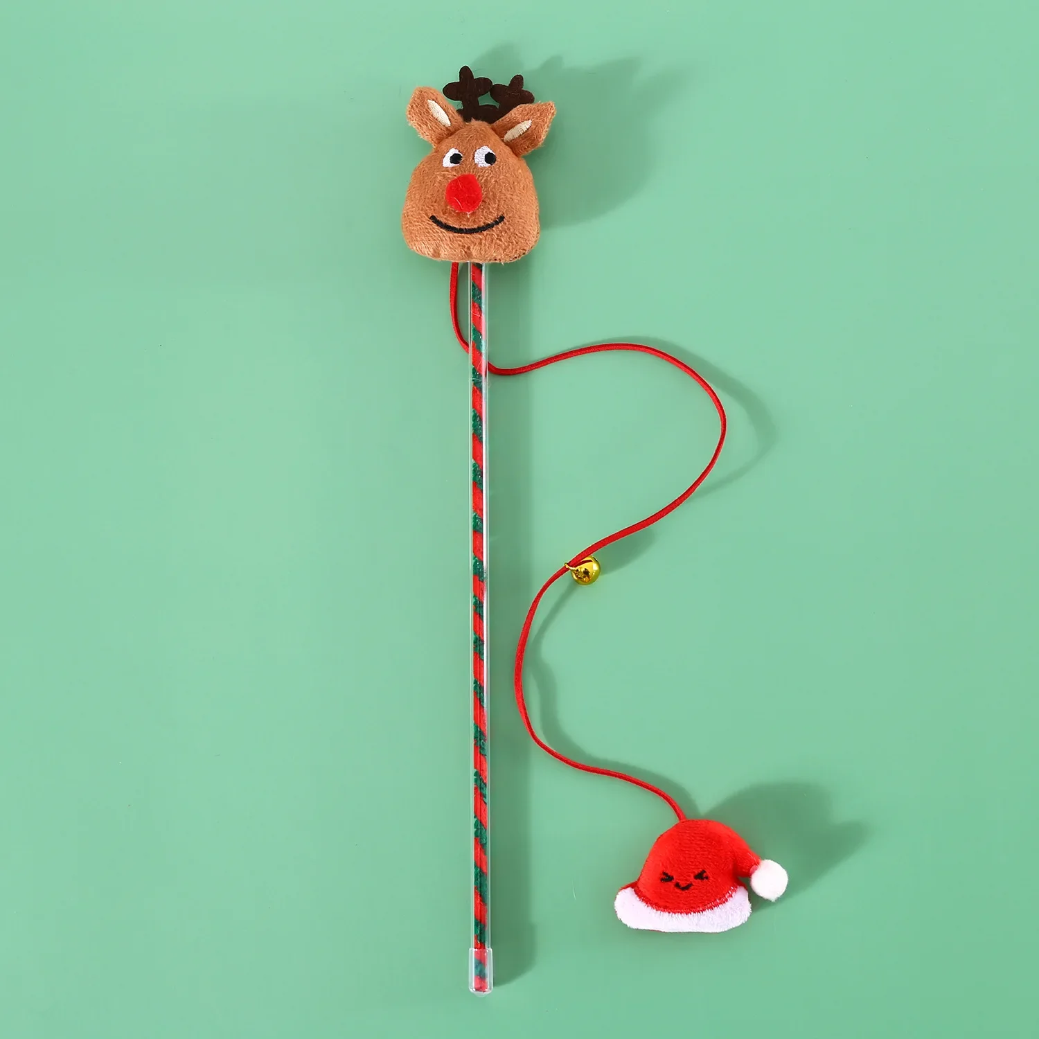 Interactive Cat Toys for Indoor Cats Kitten with Bell Cats Supplies Christmas Wand Toy Santa Claus Snowman Elk Cat Toy