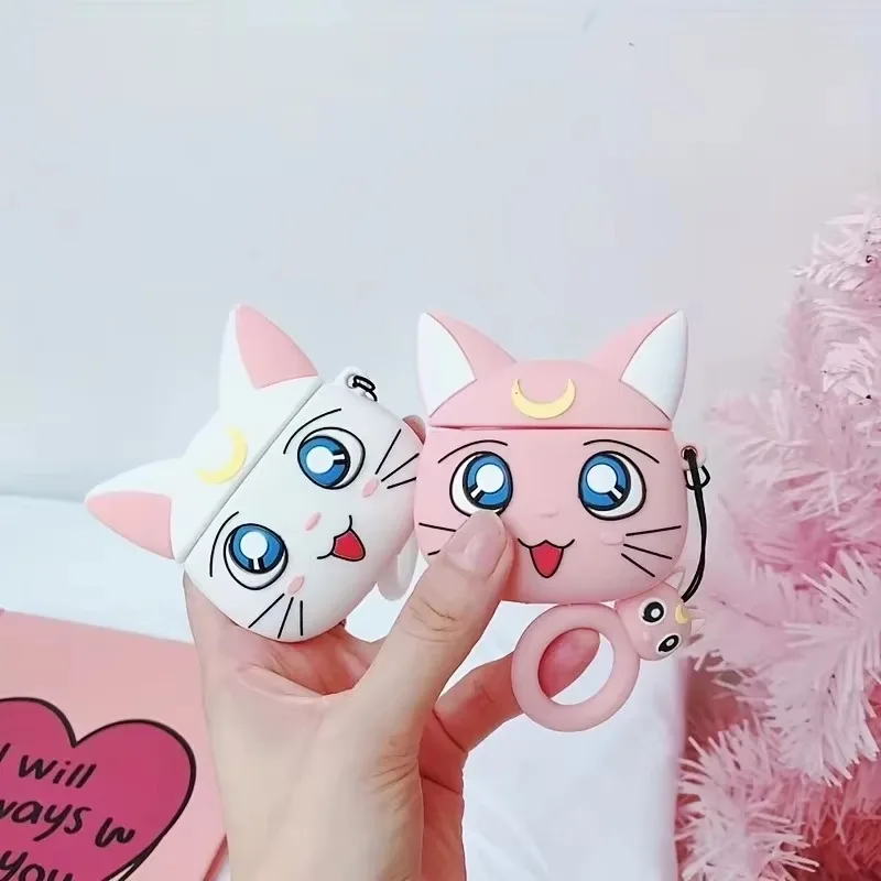 Cute Moon Cat Suitable for Apple Airpods 1/2 3 Pro Pro2 Tri Color Optional Pendant Cartoon Earphone Soft Case