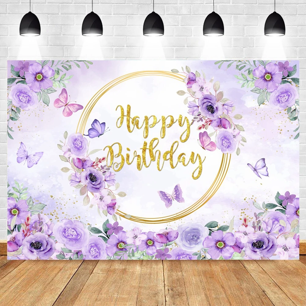 

Purple Butterfly Flower Backdrop Baby Shower Birthday Party Photography Background Decor Banner Poster Photo Studio Photoshoot