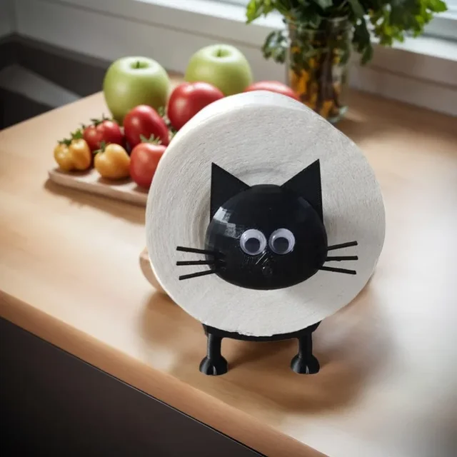 1pc porte-rouleau de papier toilette chat drôle, porte-rouleau de Loo de mouton noir imprimé en 3D autoportant, ensemble de salle de bain en plastique auto-adhésif 1