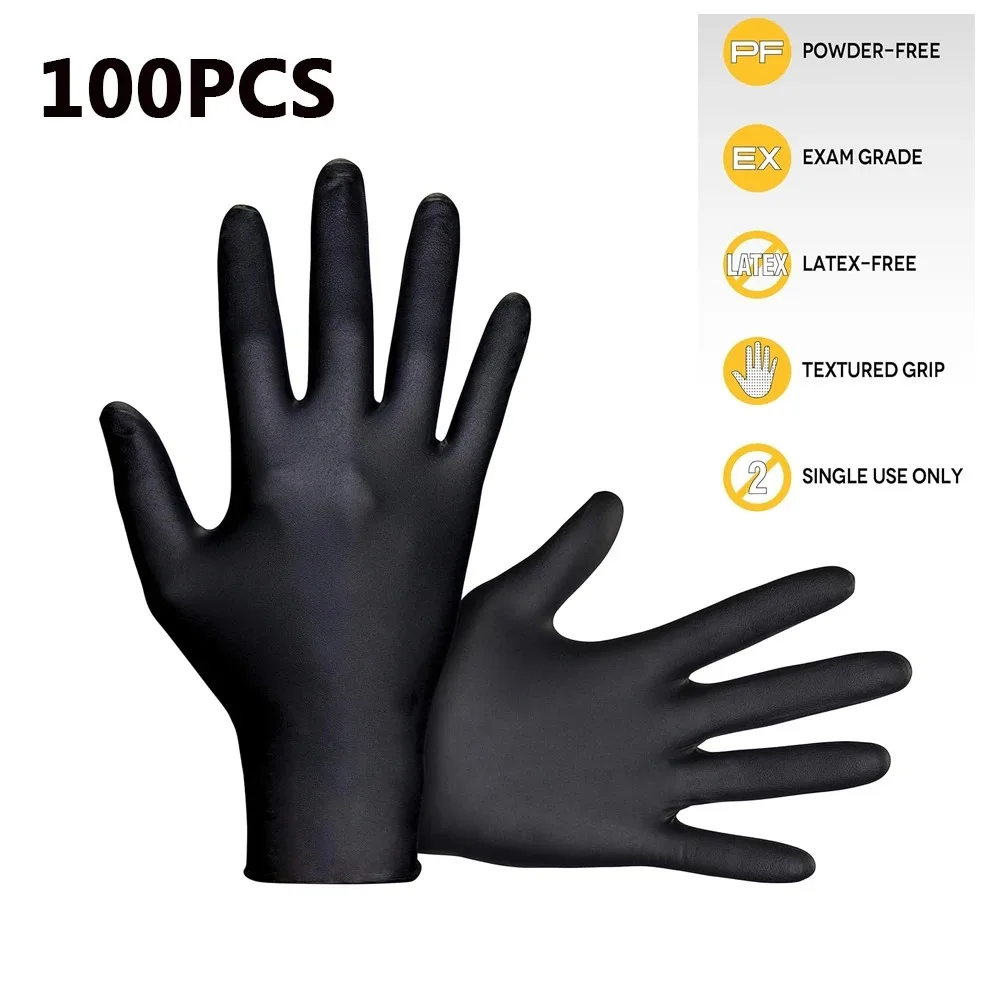 Black Nitrile Exam Gloves 50/100PCS Thickened Durable Household Cleaning Gloves for Kitchen Cooking Hair Dyeing Tattoo nitrile gloves