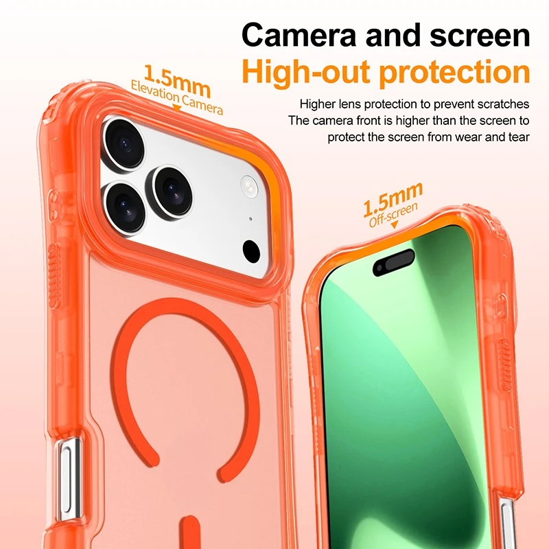 Armor 3IN1 PC TPU Magnetic Charging Clear Case for iPhone 17 Pro Max - Lanyard Attachment