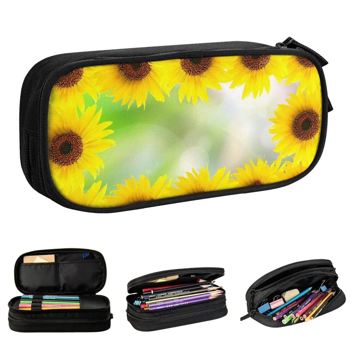 

Sunflower Plant Pencil Case Pencilcases Pen Box for Student Large Storage Bag School Supplies Zipper Stationery