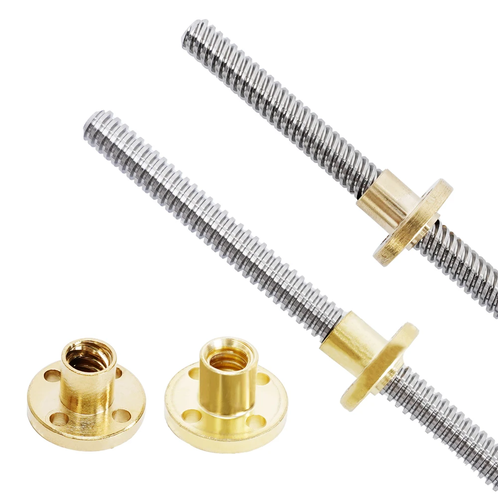 2pcs T8 리드 스크류 사다리꼴 막대 피치 2mm 리드 2mm/8mm 100/150/200/300/350/400mm T8 리드 스크류 너트 Reprap 3D 프린터 부품