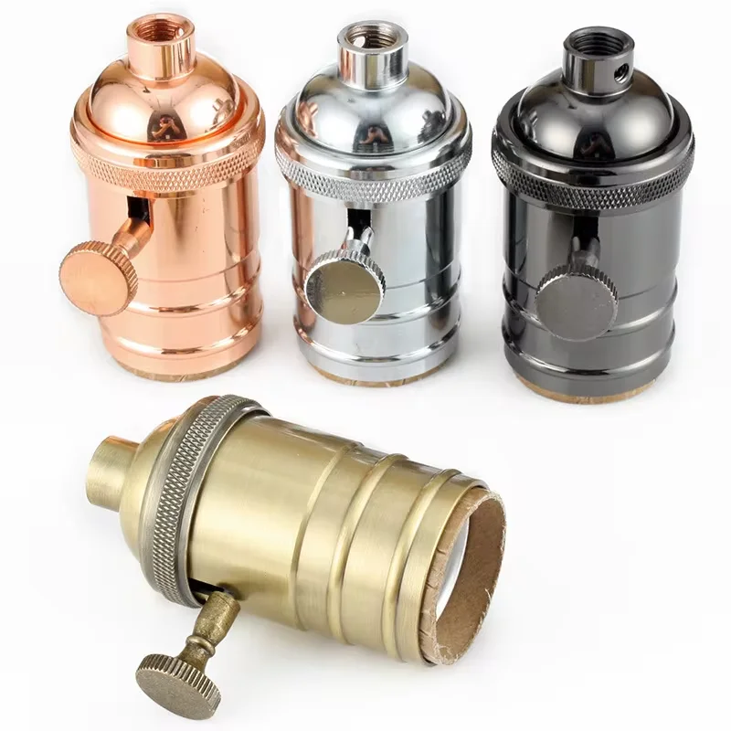 Vintage E27 Lamp Base Copper DIY Lampholder With Switch Edison Vintage Lighting Screw Socket Antique Brass Lamp Holder Fixture