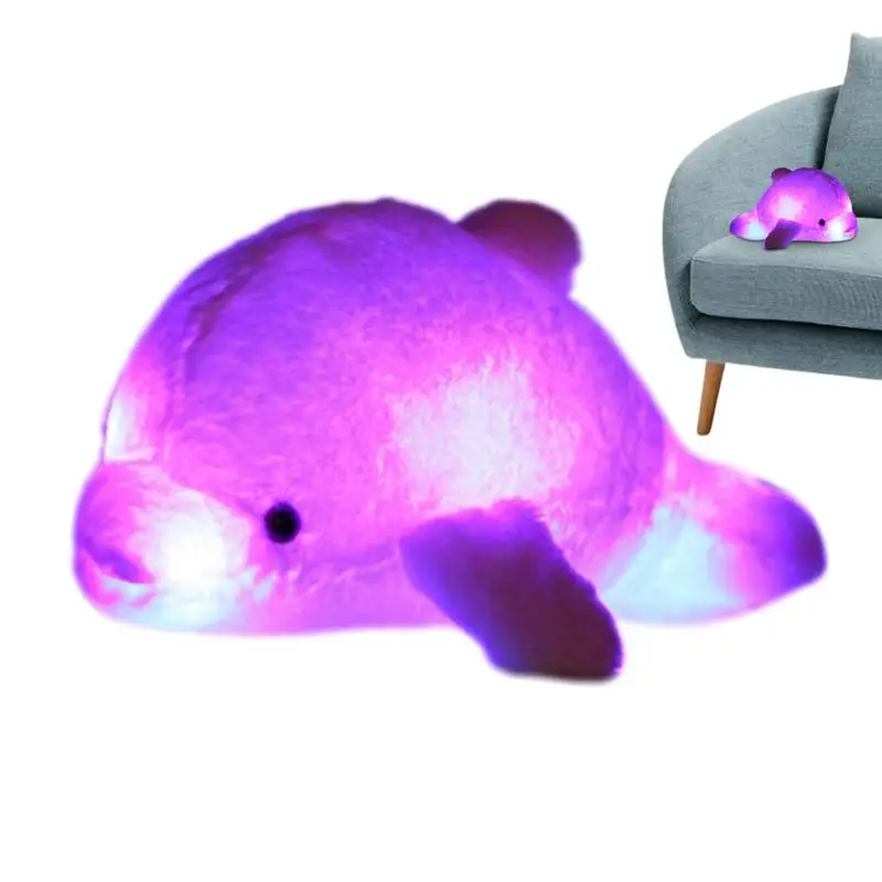 

Lovely Glowing Dolphin Hugging Pillow With LED Lights Colorful Glowing Toy Induction Stuffed Dolphin Toy For Adults Children