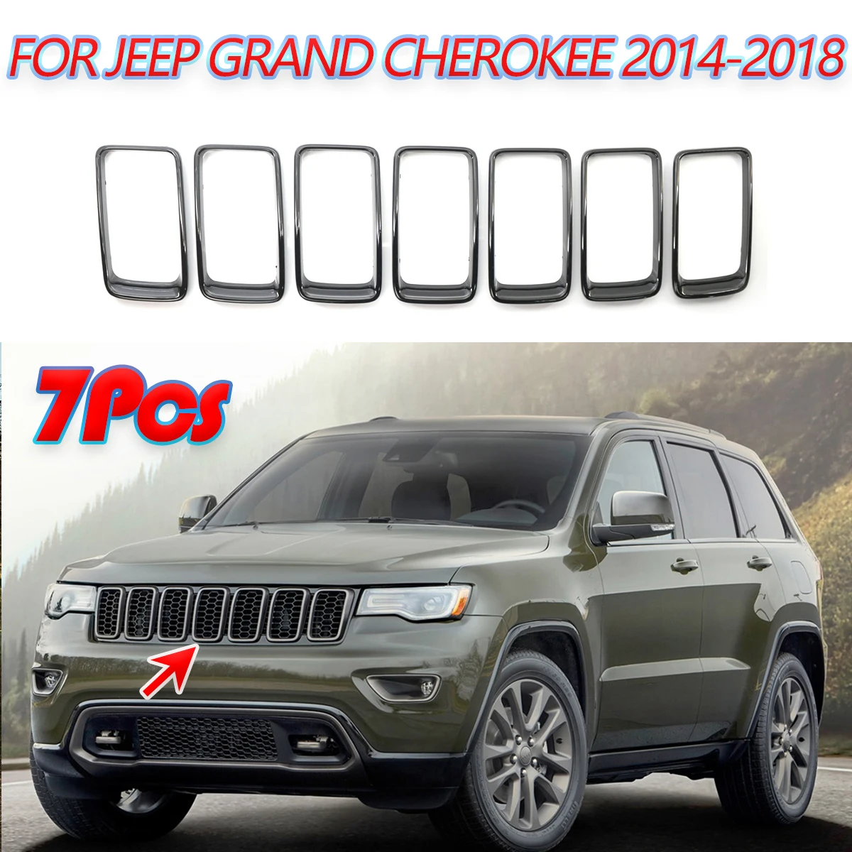 

Car Grill Ring Front Grille Inserts Cover Trim Kit 7 Pcs/Set Gloss Black /Silver Decorate For Jeep Grand Cherokee 2014 2015 2016