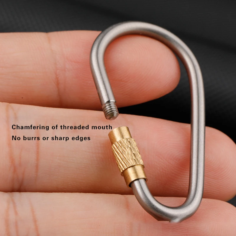 Outdoor Camping Titanium Alloy Carabiner Brass Locking Hook with Loop for Keys Backpacks Simple D-Rings