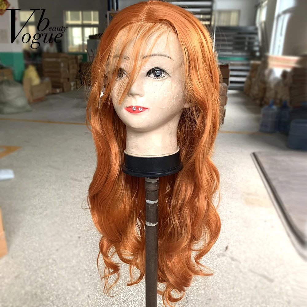 

Voguebeauty Orange Red Deep Wave Synthetic Lace Front Wig Heat Resistant Fiber Natural Hairline Cosplay For Women