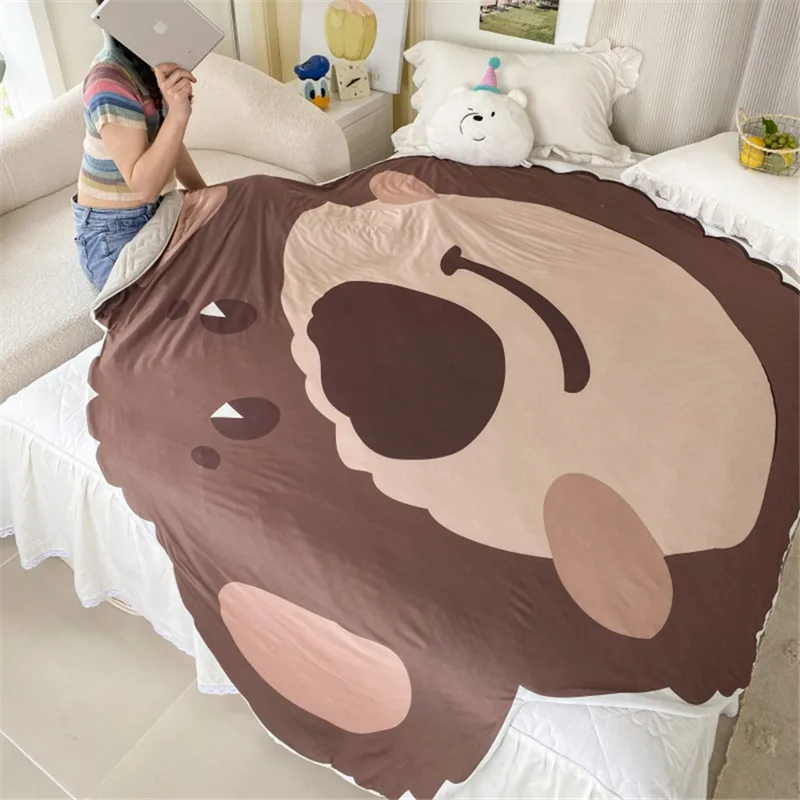 

Summer Quilt Special-Shaped Knitted Cotton Coffee Bear Air Condition Comforter Cartoon Panda AB Side Blankets For Children Adult