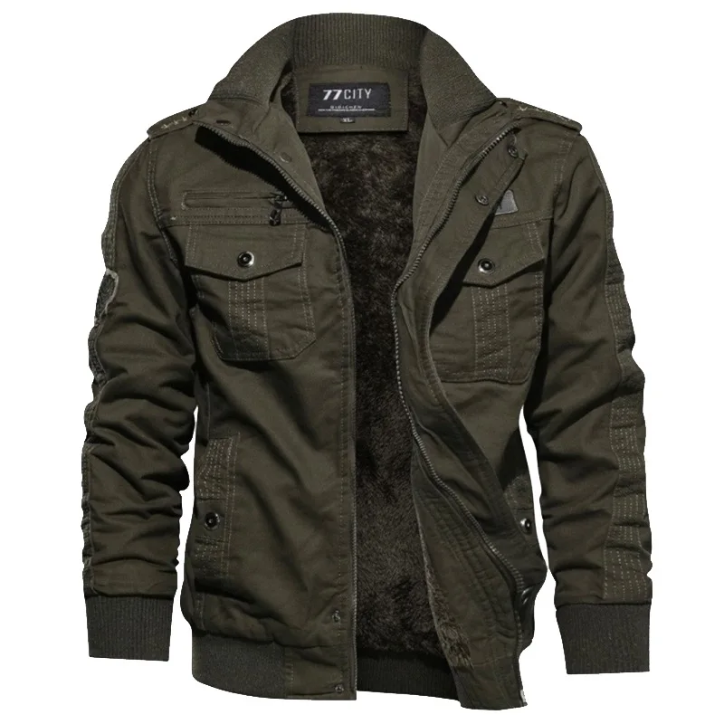 

New Autumn Winter Men's Jacket Plus Size Fur Lined Coat Bomber Jacket Long Sleeve Tops Short Homme Korean