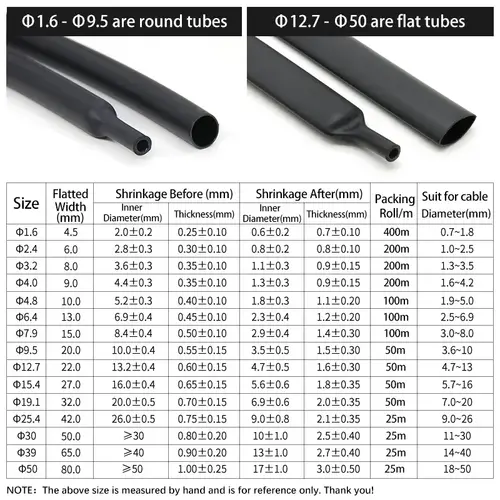 3:1 Black With Glue Heat Shrink Tube Dual Wall Tubing 1.6 ~ 50mm Diameter Polyolefin Insulated Adhesive Lined Shrink Wrap Sleeve - Image 6