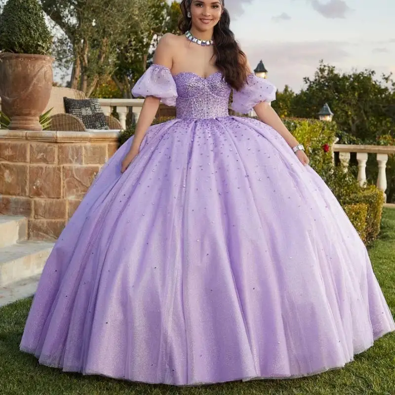 

Navy Blue 2024 Quinceanera Dress Beading Puff Sleeve Sweetheart Ball Gown Sweet 15 16 Dress Vestidos De 15 Años