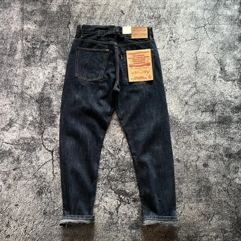 16 oz American Heavy Cotton Tannin Red ear Roll leg Twist Slim straight water wash denim pants Tide 2