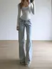 Light Blue Low Waist Jeans Woman Streetwear American Vintage Denim Pants Female Casual Washed Straight Pantalons Mujer 1