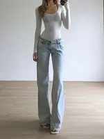 Light Blue Low Waist Jeans Woman Streetwear American Vintage Denim Pants Female Casual Washed Straight Pantalons Mujer 1