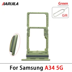 Dual SIM Card Tray Holder and Reader with Eject Pin - Replacement Parts (A34 5G Green)