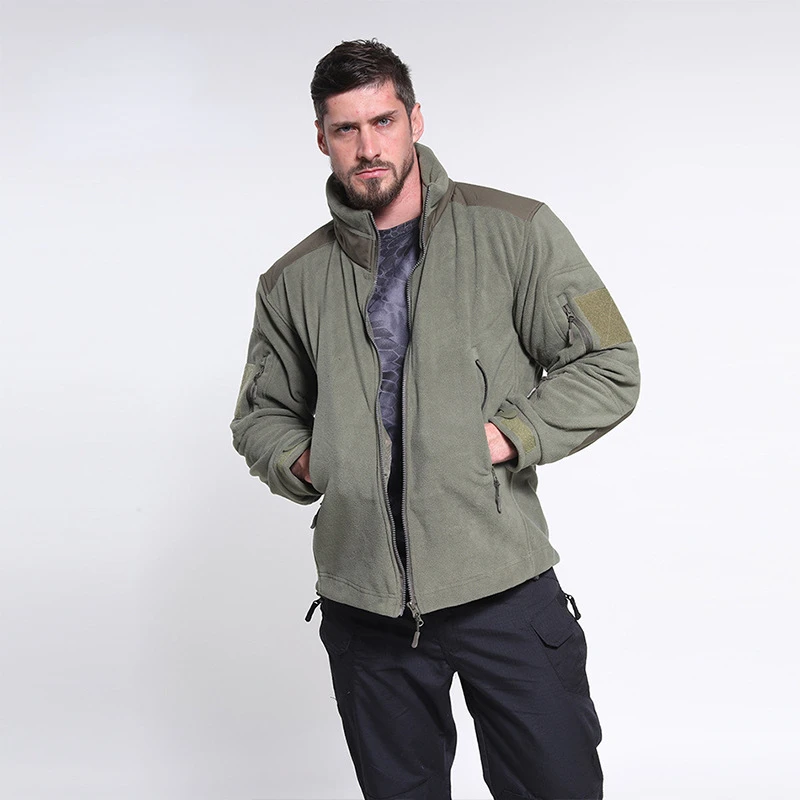 

Autumn and Winter Male Keep Warm Double Sided Fleece Outdoor Sports Polar Fleece Coat Cotton Blend Bomber Jacket Stand Collar