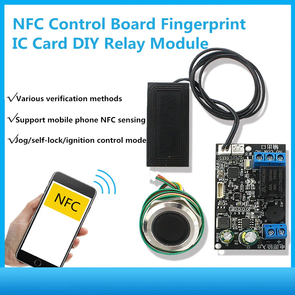 

DC12-24V Mobile Phone NFC Control Board Fingerprint IC Card DIY Relay Module 13.56mhz Access Control Proximity Card Controller