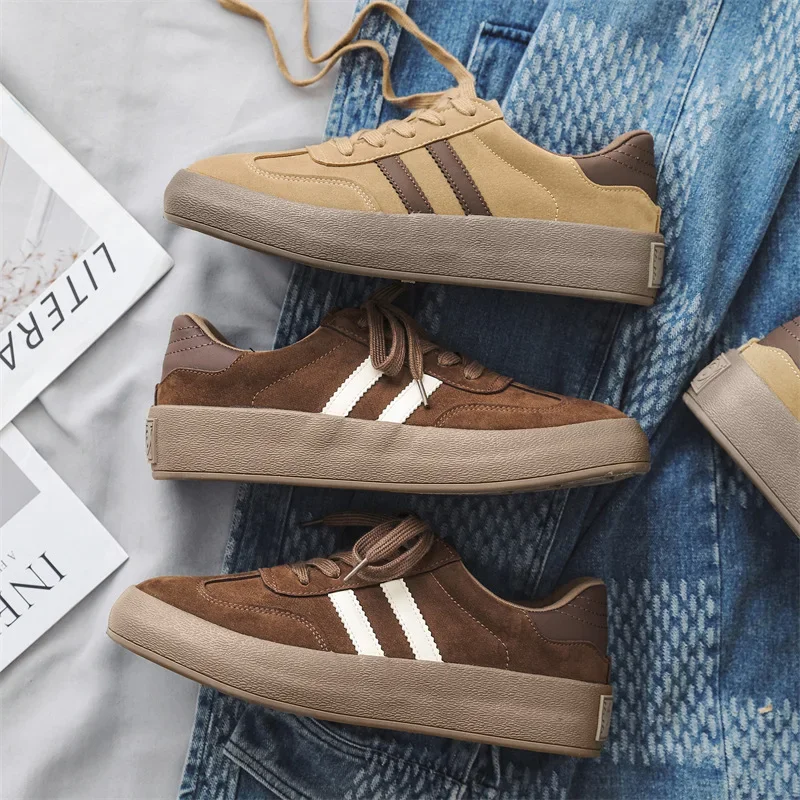 Vintage Brown Man Sneakers Suede Leather Men's Skateboard Shoes Comfort Lace-up Men Skate Sneakers Thick Sole Casual Board Shoes 4