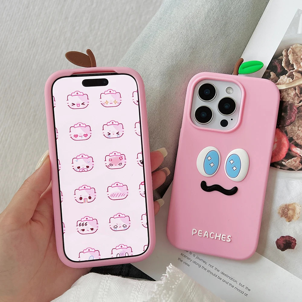 Kawaii 3D Cartoon Honey Peach Shockproof Soft Silicone Phone Case