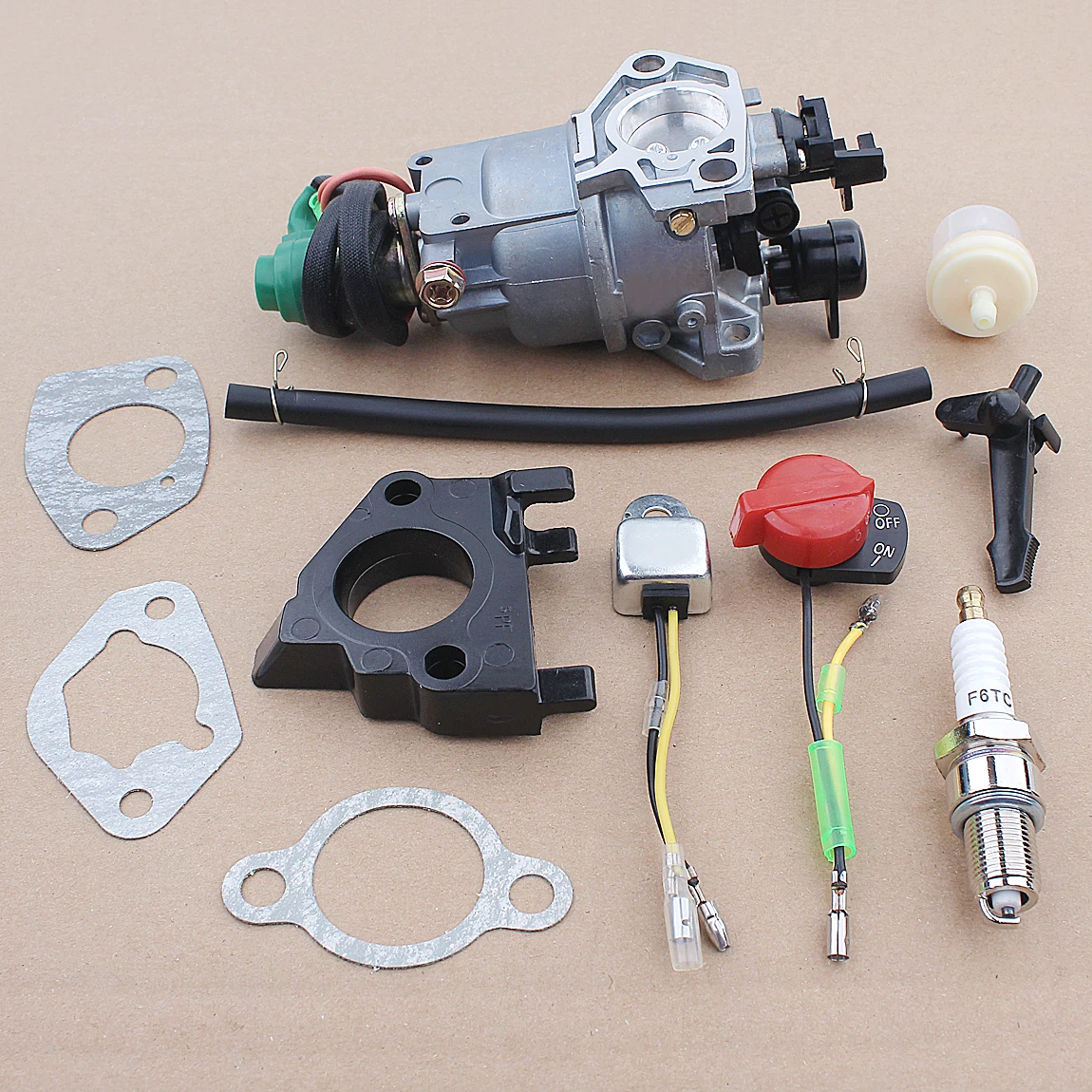 Carburetor For Honda GX340 11HP GX390 13HP Engine with Spark Plug Air Filter Charging Kit 16100-ZF6-V01 6