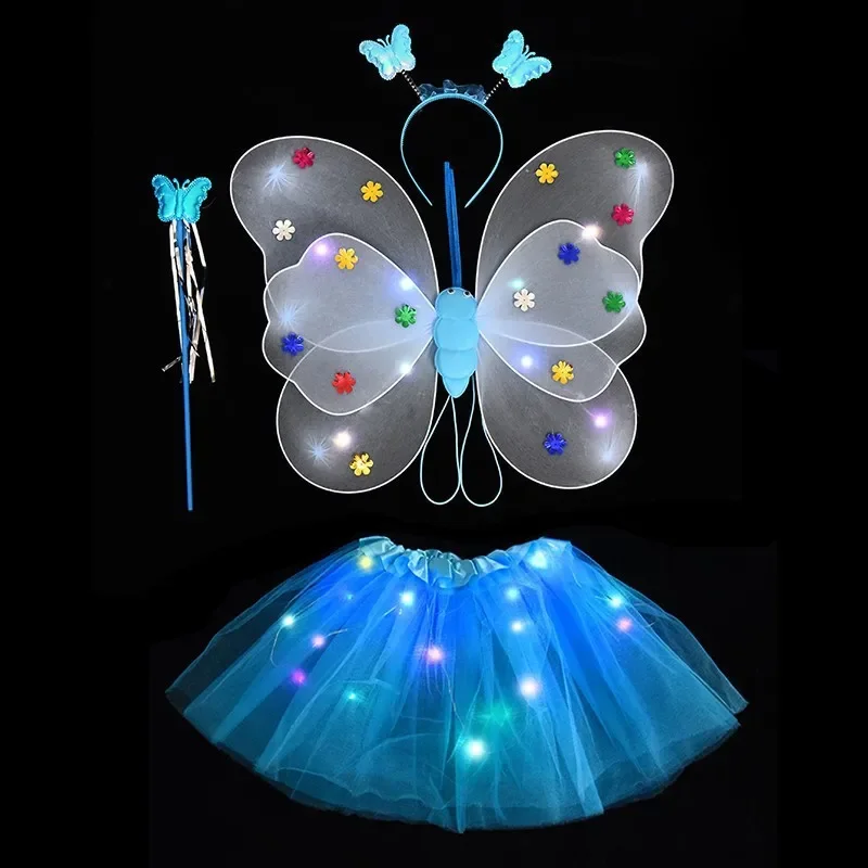 Tutu Skirt Butterfly Sequin Wings Glowing Mesh Glow Party Girls 1st 2nd Birthday Party Dress Up Little Fairy Baby Shower tutu skirts fairy wings cloak birthday party decorations