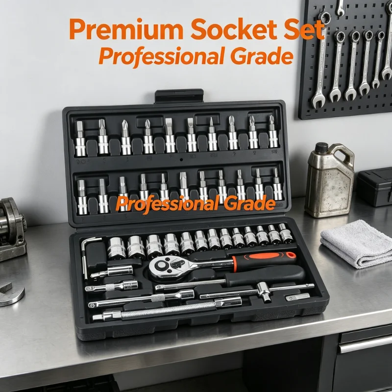 46Pcs 1/4 Inch Socket Tool Kit, Black Ratchet Wrench Set, Portable Auto Repair Combo for Car Maintenance Home Mechanic Use